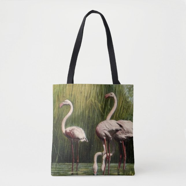 En Vintage Rosa Flamingo Shoulder Tote Bag Tygkasse (Framsida)