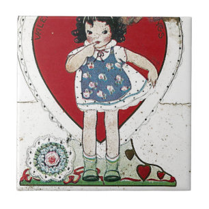 En Vintage Valentine Girl Birdie berättade för m Kakelplatta