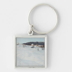 En vinter dag i norgen, 1886 fyrkantig silverfärgad nyckelring