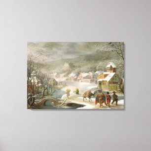 En vinter landskap med handelsresandear på en vä canvastryck