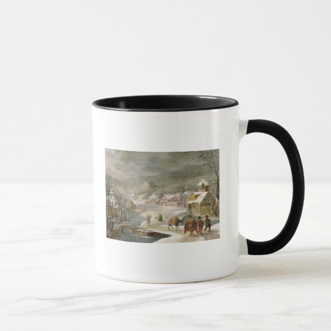 En vinter landskap med handelsresandear på en väg mugg (Höger)