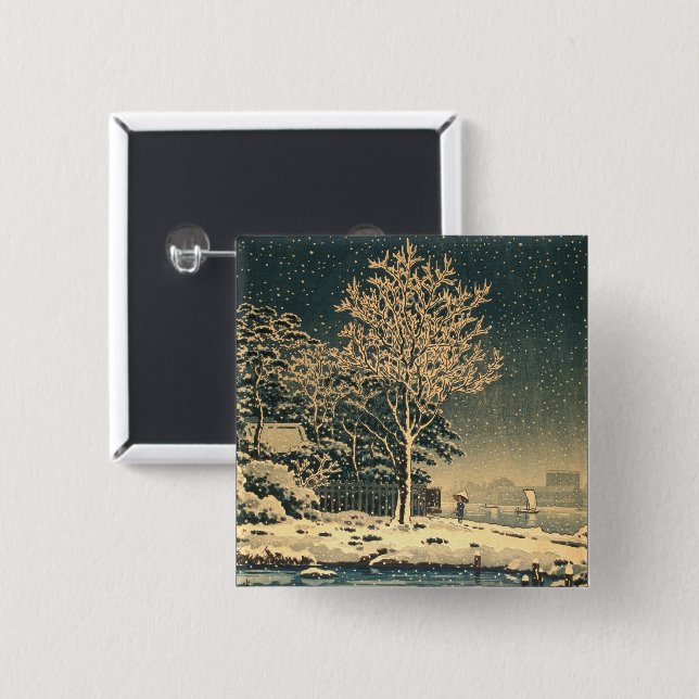 En vinterdag i Sumida River i Japan Knapp (Framsida & baksida)