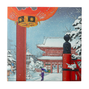 En vinterdag i Temple Asakusa Tsuchiya Koits Kakelplatta