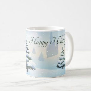 En vinterdag med Julgran täckt i snö Kaffemugg