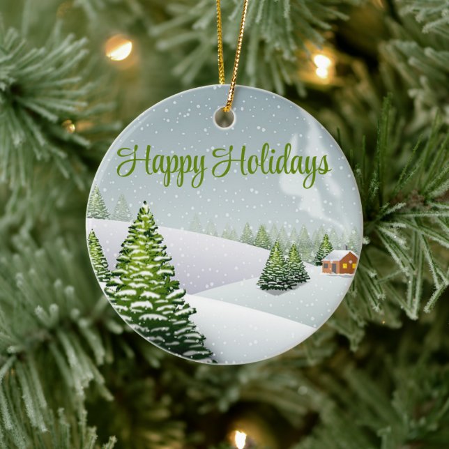 En vinterdag med Julgran täckt snö Julgransprydnad Keramik (Träd)