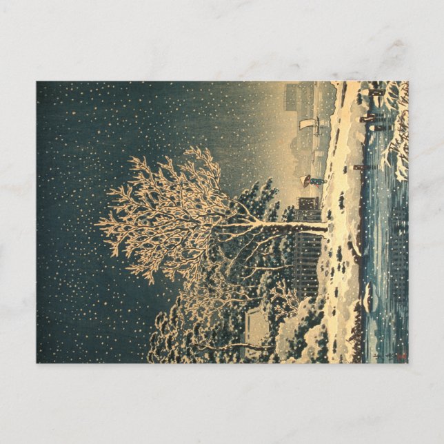 En vinterdag på Sumidafloden i Japan Vykort (Framsida)