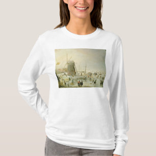 En vinterplats med skater vid en kvarn t-shirt