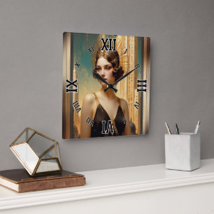En vision av artikel Deco Elegance AI Art av Xzend Fyrkantig Klocka