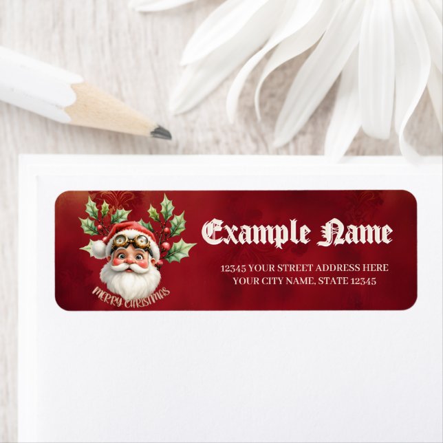 En viskös steampunk Jultomten Returadress Etikett (Insitu)