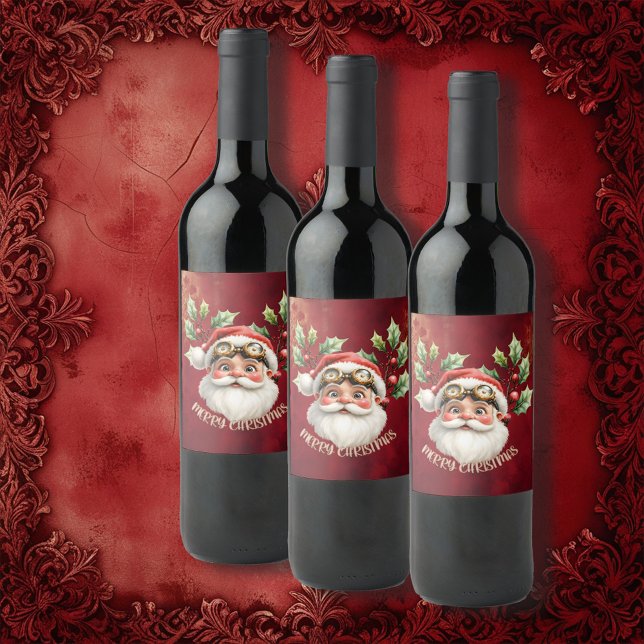 En viskös steampunk Jultomten Vinflaska Etikett (Skapare uppladdad)