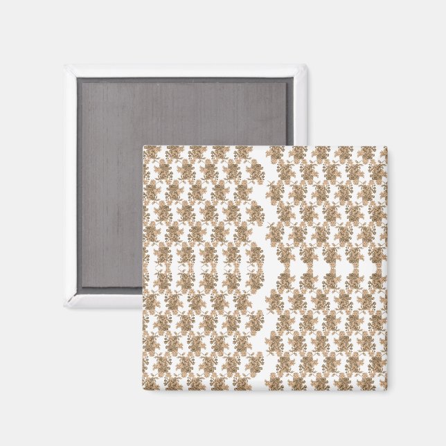 en vit bakgrund med bruna blommor på den magnet (Front/Back)