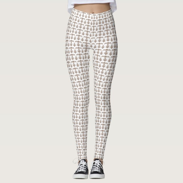 en vit bakgrund med brunt mönster på den leggings (Framsida)