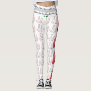 en vit bakgrund med rosa löv på den leggings
