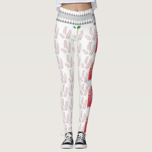 en vit bakgrund med rosa löv på den leggings (Framsida)