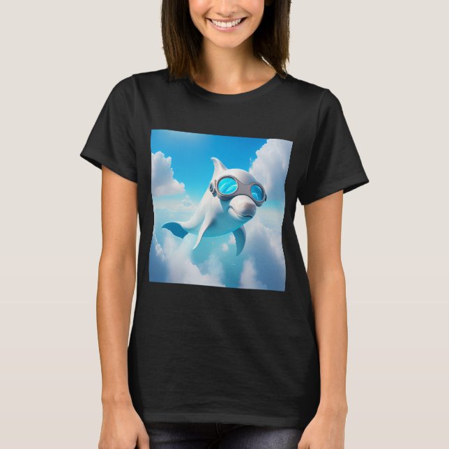 en vit delfin med ett glas t shirt (Framsida)