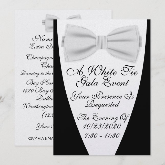 En vit herrgårdsfest i full galaklädsel inbjudningar (Fram/baksida)