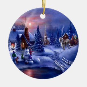 En vit jul julgransprydnad keramik