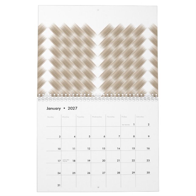 En vit, liksidig triangel centrerad på en slät kalender (Jan 2027)