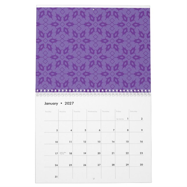 En vit omslutning papper med en upprepad mönster a kalender (Jan 2027)