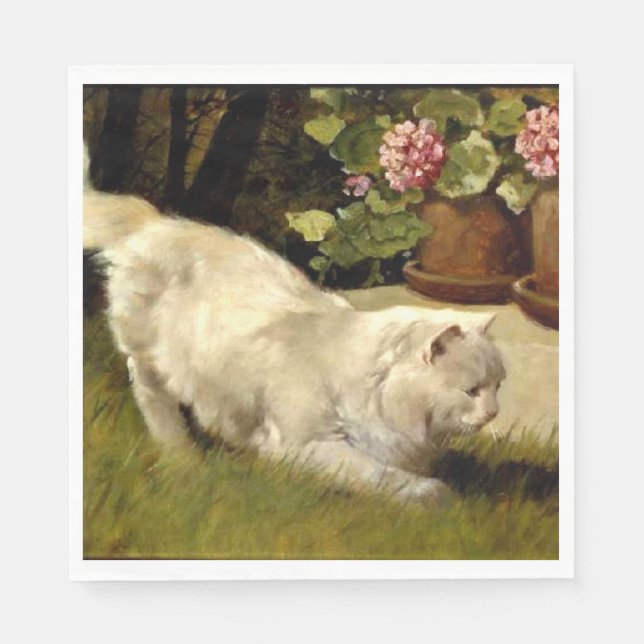 En vit persisk katt som tittar på en Ladybug Pappersservett (Framsidan)