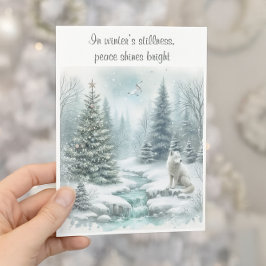 En vit räv i vinter Frid på jorden Julkort Helgkort