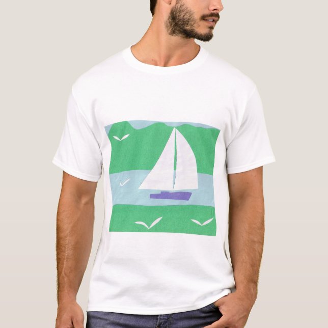 En vit T-shirt med en segelbåt (Framsida)
