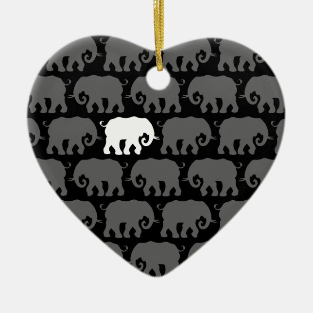 En vitelefant i en flock julgransprydnad keramik (Framsidan)