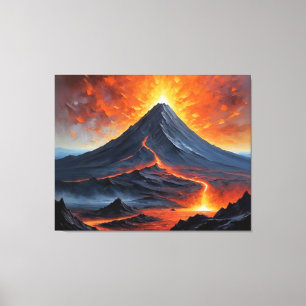 en vulkan med lava från berget canvastryck