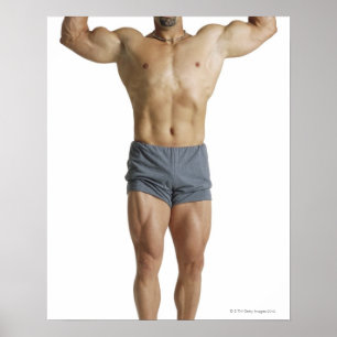 en vuxen caucasian male kroppsbyggare rymmer hans poster