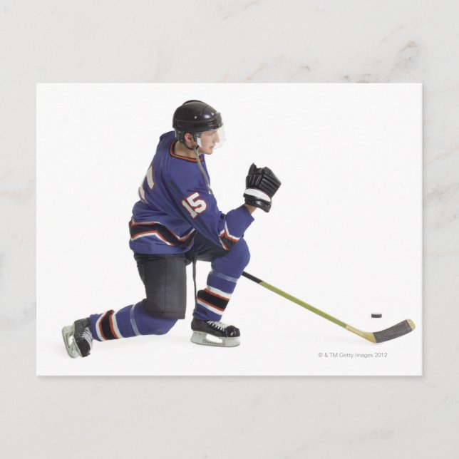 en vuxen kaukasisk manlig hockeyspelare i blått vykort (Framsida)