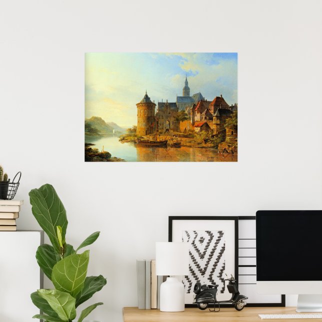 En vy av en stad längs Rhen Poster (Hemmakontoret)