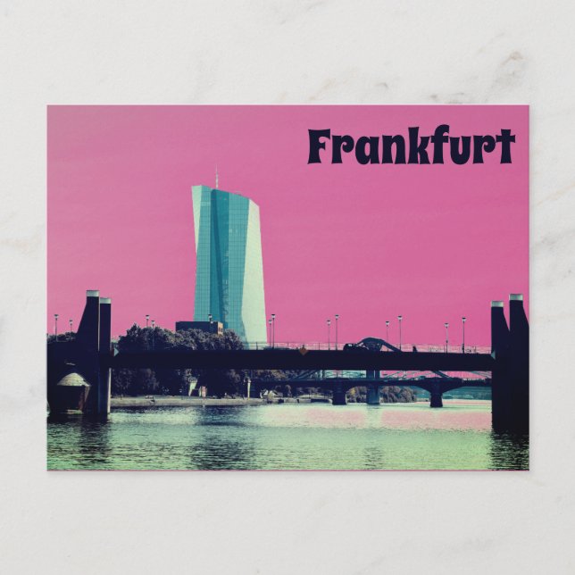 En vy av Frankfurt & rosa himmel Vykort (Framsida)