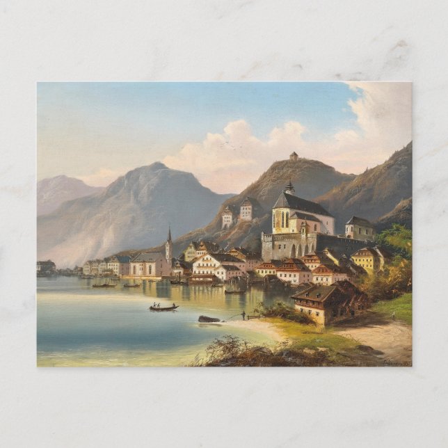En vy av Hallstatt | Johann Wilhelm Jankowsky Vykort (Framsida)