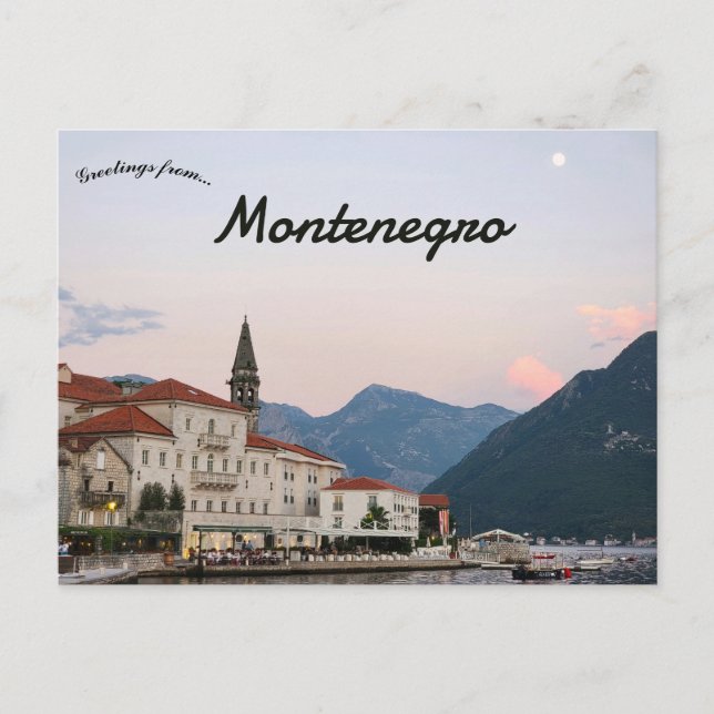 En vy av Perast Montenegro vykort (Framsida)