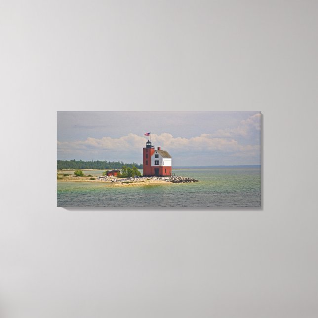 En vy av Round Island Light Station. Canvastryck (Framsida)