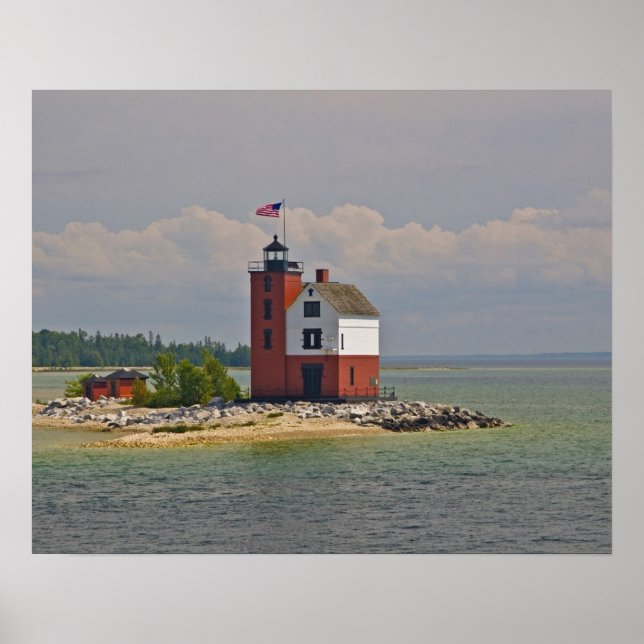 En vy av Round Island Light Station. Poster (Framsidan)