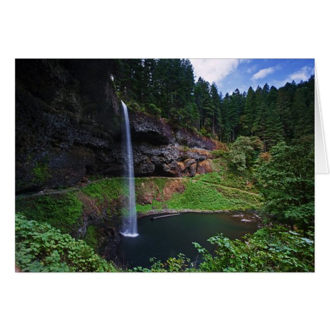 En vy av South Falls i Silver Falls State Park Hälsningskort (Framsidan Horizontal)