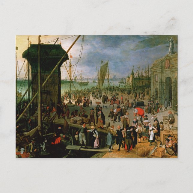 En vy över Antwerpens hamn Vykort (Framsida)