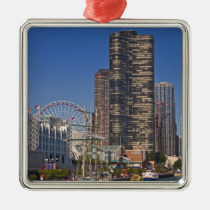 En vy över Chicago's Navy Pier Julgransprydnad Metall