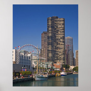 En vy över Chicago's Navy Pier Poster