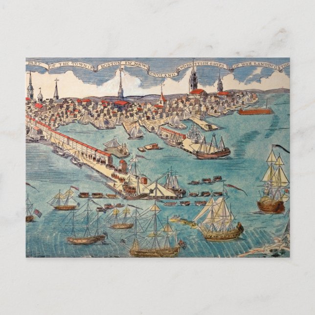 En vy över en del av staden Boston Vykort (Framsida)