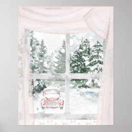 En vy över en skog som omfattas av Snö genom ett f Poster