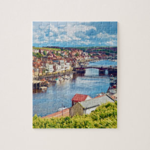 En vy över staden Whitby och hamnen Pussel