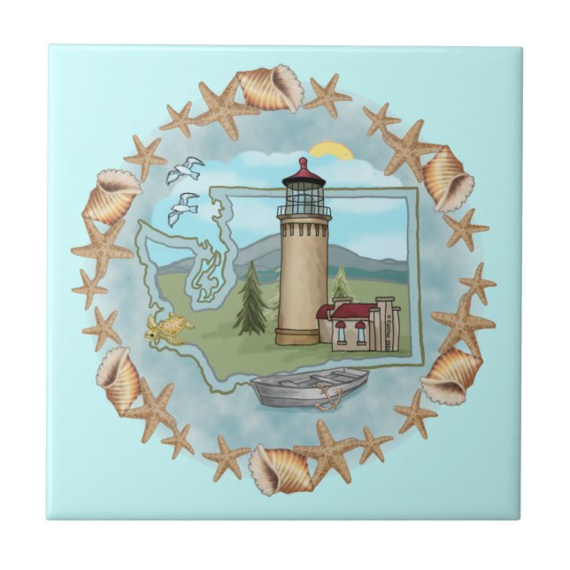 En Washington Shells Lighthouse -platta Kakelplatta (Framsidan)