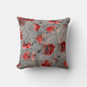 En Webben av Rik Red Flowers Mörk Grått Background Kudde