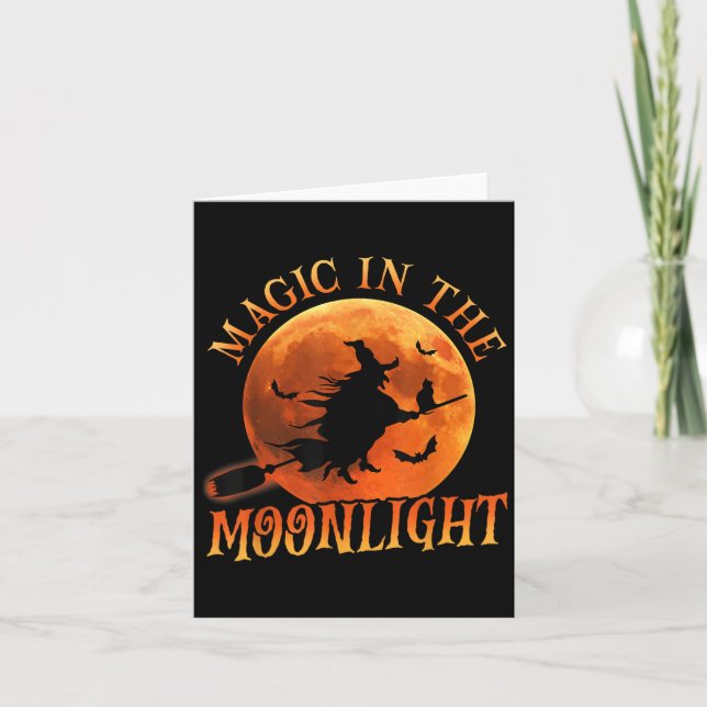 En Witch Riding Broom Halloween Magic Kort (Framsida)
