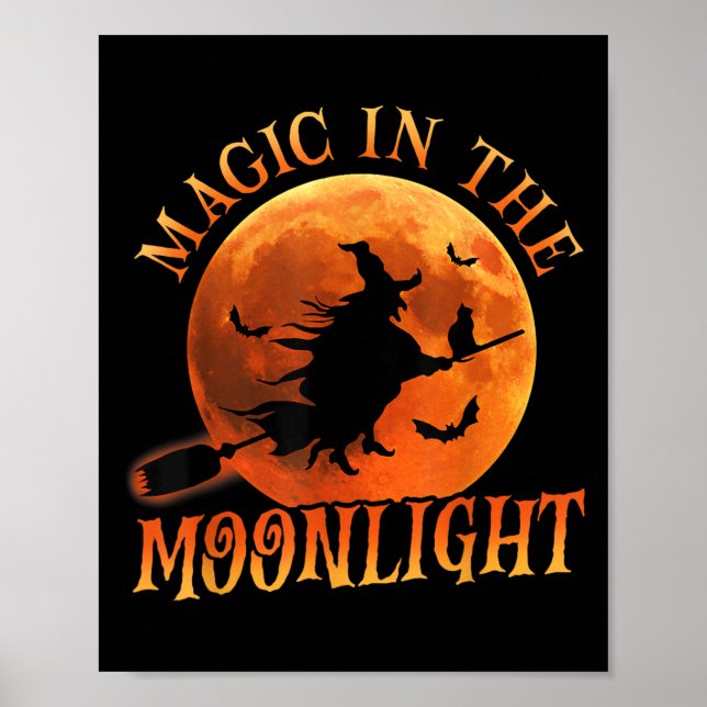 En Witch Riding Broom Halloween Magic Poster (Framsidan)
