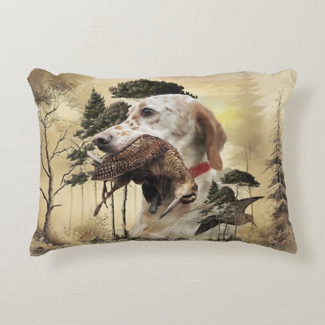 En Woodcock med engelska setter Prydnadskudde (Framsidan)