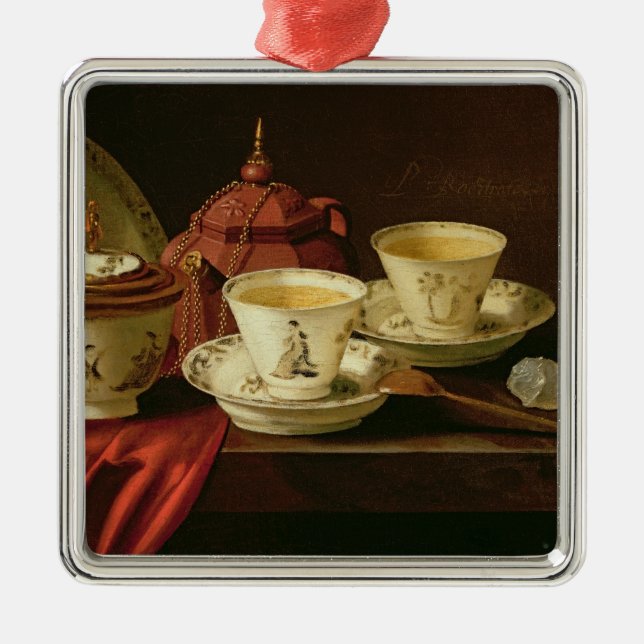 En Yixing tekanna och ett kinesporslin Tete-a-Tete Julgransprydnad Metall (Framsidan)