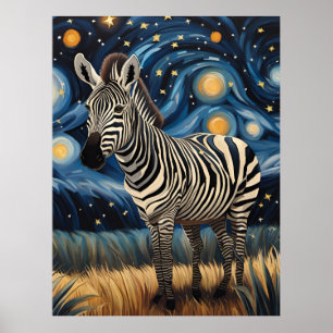 En Zebra i Starry Natt Poster